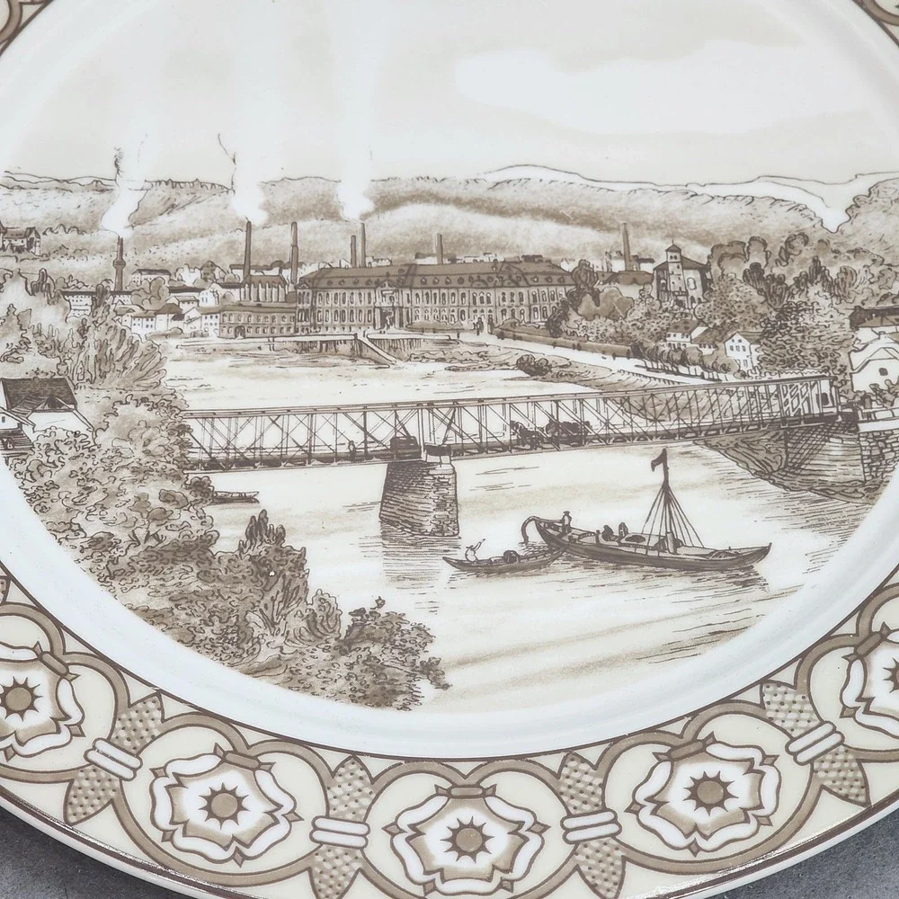Vintage Villeroy & Boch Plate Sepia Mettlach 1880 Factory Scene Luxembourg 12.5